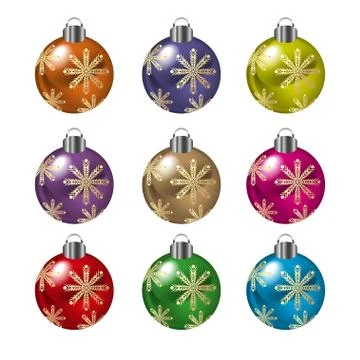 Christmas balls in various colors vector illustration. Stock Illustration