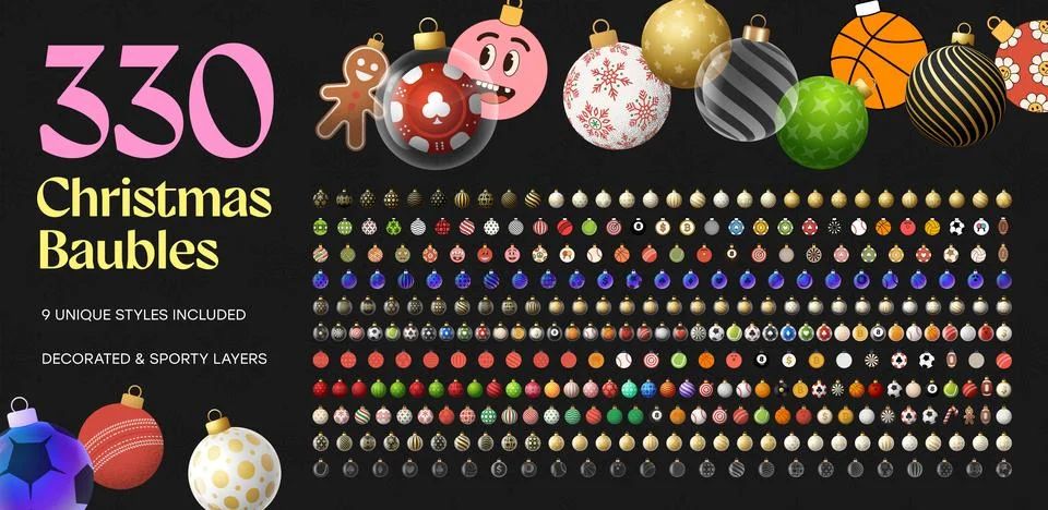 Christmas balls vector collection set. Xmas ornament bauble bundle. Detaile.. Stock Illustration
