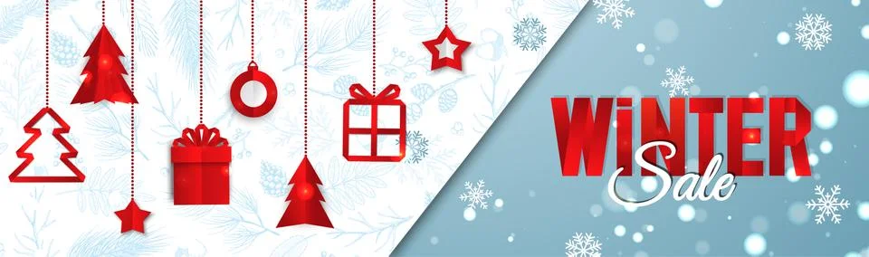 Christmas banner. Background Xmas objects viewed from above. Winter sale Stock Illustration
