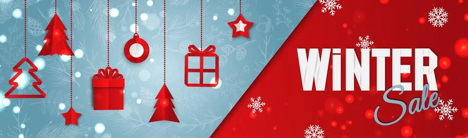 Christmas banner. Background Xmas objects viewed from above. Winter sale Stock Illustration