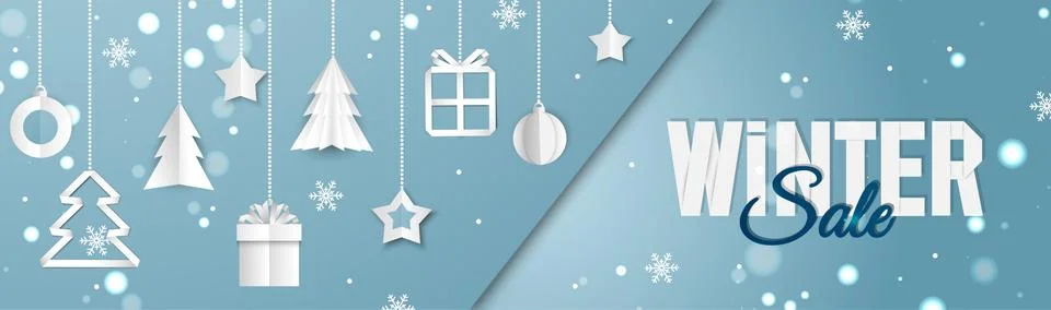 Christmas banner. Background Xmas objects viewed from above. Winter sale Illustrazione stock