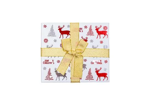 Christmas banner, festive box on a white background. Stock Photos