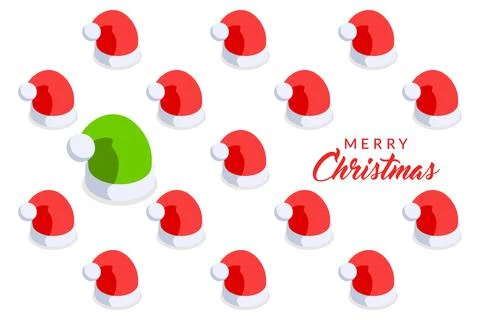 Christmas banner with a pattern of xmas cap and  Merry Christmas lettering.  Stock Illustration