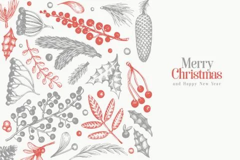 Christmas banner template. Vector hand drawn illustrations. Greeting card des Stock Illustration