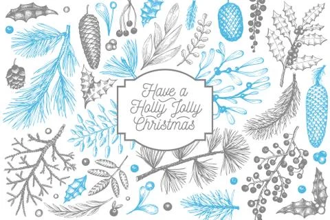 Christmas banner template. Vector hand drawn illustrations. Greeting card des Illustrazione stock