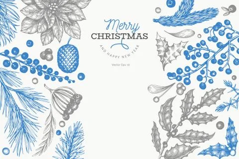 Christmas banner template. Vector hand drawn illustrations. Greeting card des Stock Illustration