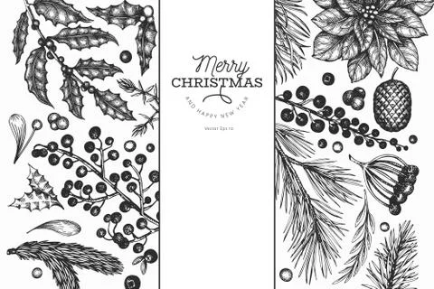 Christmas banner template. Vector hand drawn illustrations. Greeting card des Stock Illustration
