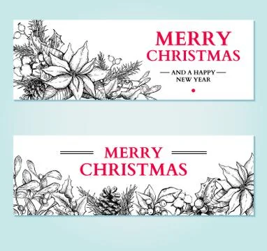Christmas banner. Vector hand drawn illustration with holly, mis Illustrazione stock
