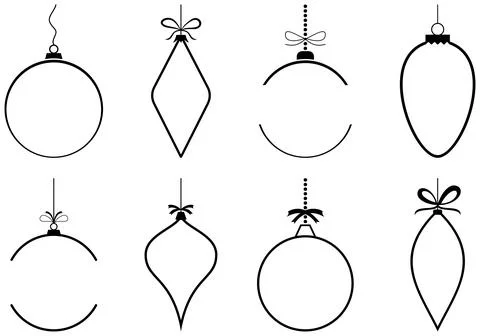 Christmas bauble. Set of eight empty baubles in Black. White background. Stock Illustration