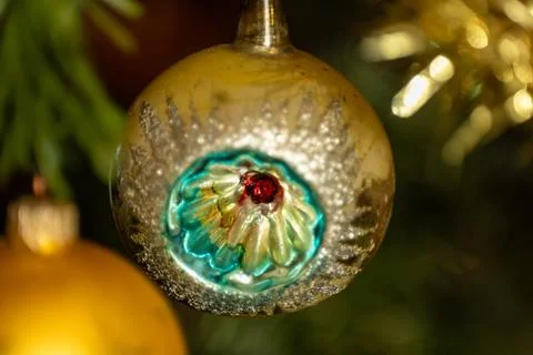 Christmas Bauble on Tree. Festive decorations on a Christmas tree. Stock Photos