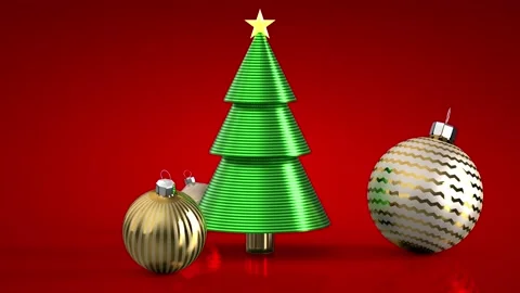 Christmas baubles rotating around the tree isolated on red background Stock Footage 150455451