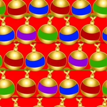 Christmas baubles seamless pattern on a red background Stock Illustration