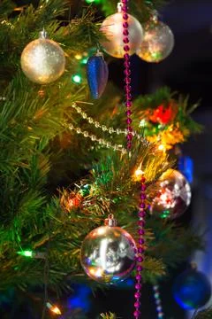 Christmas baubles on a tree Stock Photos