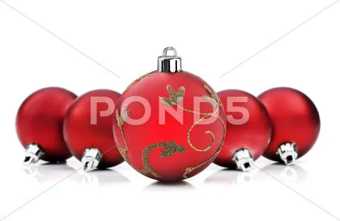 Christmas baubles on white background with space for text Stock Photos