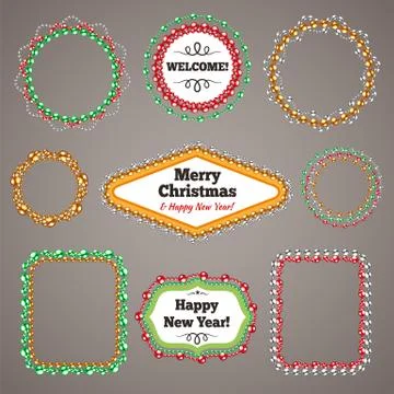 Christmas Beads Garlands Frames with a Copy Space Set Stock Illustration