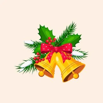 Christmas Bells with Bow and Berries. Vector Illustration Stock Illustration