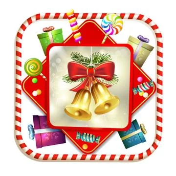 Christmas bells with pine tree and candy Illustrazione stock