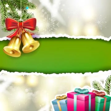Christmas bells with pine tree and gifts Stock Illustration