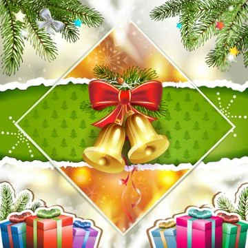 Christmas bells with pine tree Stock Illustration