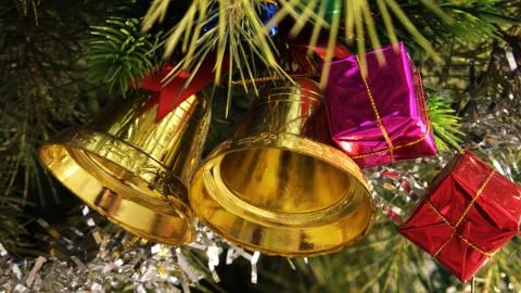 Christmas bells in the tree Stock Photos