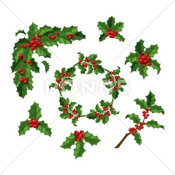 Christmas berry decoration vector set Stock Illustrationen