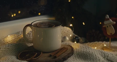 Christmas beverage in a cozy atmosphere. Seamless loop for music visualization. Stock Footage 120004953