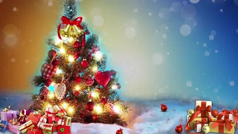 Christmas BG Loopable With Christmas Tree &amp; Blue Background 01 Stock Footage 137437689