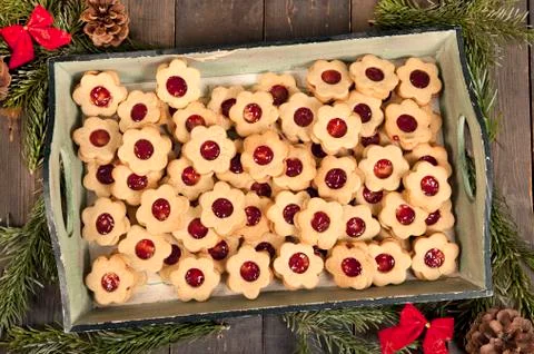 Christmas biscuits with jam 스톡 사진