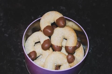 Christmas biscuits in a tin Stock Photos