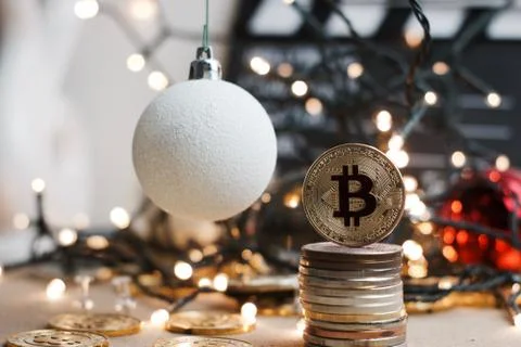 Christmas Bitcoin Coin Stock Photos
