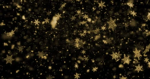 Christmas black background with gold snowflakes falling snow from top Stock Footage 324706341