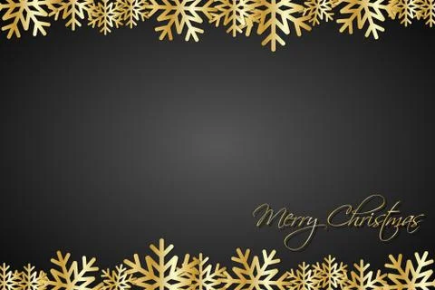 Christmas black background lined golden snowflakes, simple holiday card Stock Illustration