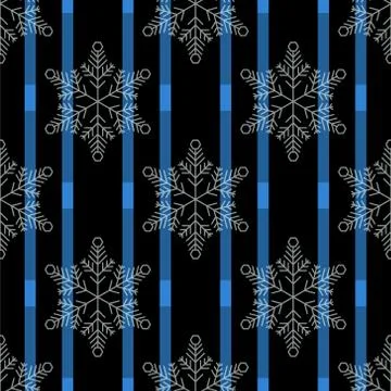 Christmas black snowflake seamless pattern. Snowflakes on blue and black line Stock Illustration