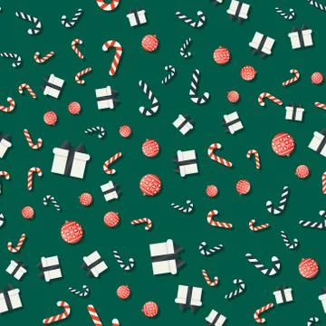 Christmas black white red pattern on a dark green background. New year holiday Illustrazione stock