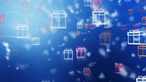 Christmas blue background with gift boxes and snowflakes falling. Stock Footage 68048874