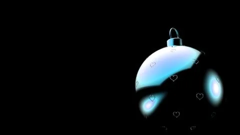 Christmas blue ball with heart pattern on black background, colorful xmas bal イラスト素材