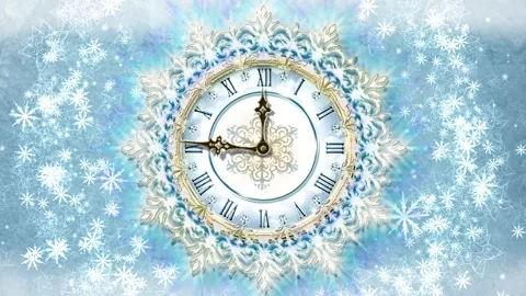 Christmas blue clock   with gentle pattern Stock Footage 97869486