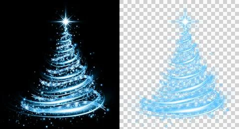 Christmas Blue Ice Tree with Glowing Frozen Light Spiral Sparkles and Radiant St Ilustración de archivo