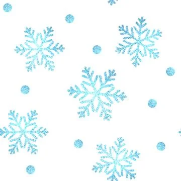 Christmas blue pattern, glittering snowflakes. Vector seamless background 스톡 일러스트