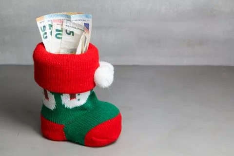 Christmas boot with euros notes Stock Photos