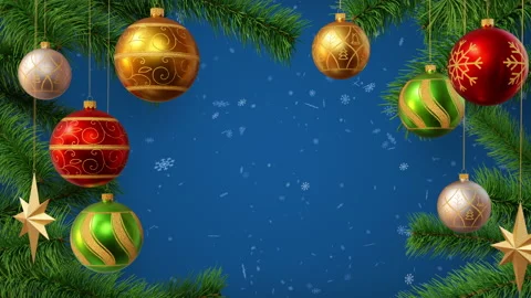 Christmas border, decorative pine frame appearing, blue background Stockbeeldmateriaal 165905679