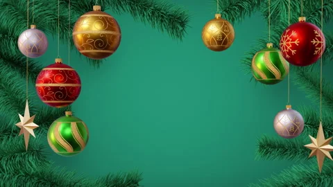 Christmas border, decorative pine frame appearing, green background Видео 165905778
