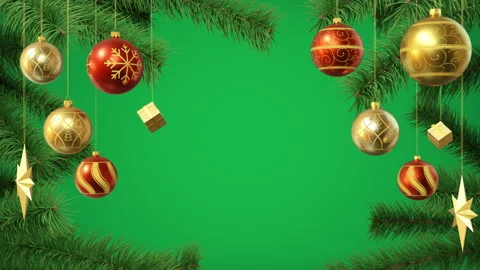 Christmas border, decorative pine frame, green background. Multicoloured Stock Footage 166089010