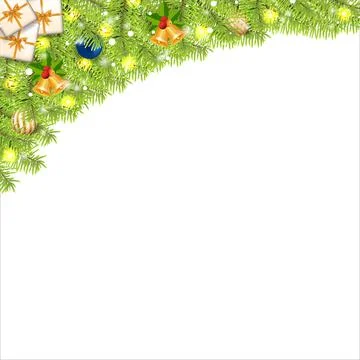 Christmas border with gift boxes and decoration balls. Xmas border with jingl Illustrazione stock