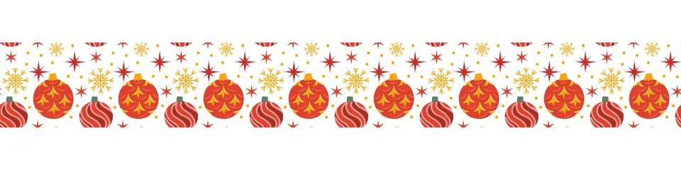 Christmas border pattern with festive elements - baubles and stars Illustrazione stock