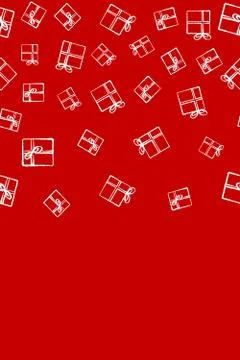 Christmas border seamless pattern. Hand-drawn gift boxes on red background Stock Illustration