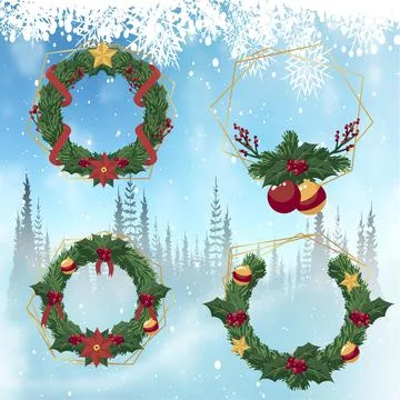 Christmas botanical frames set Illustrazione stock
