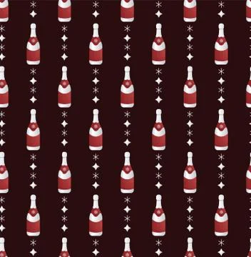 Christmas bottle of shampagne pattern. Silver red christmas vector illustration 스톡 일러스트