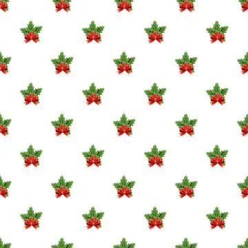 Christmas bow with holly berry pattern Stock Illustration