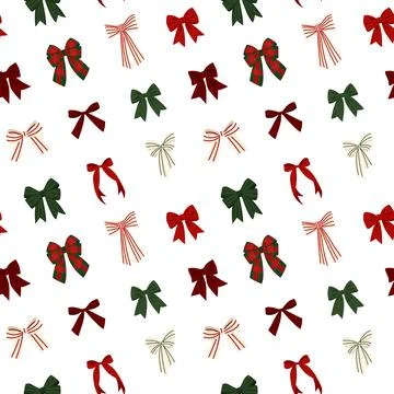 Christmas bow seamless pattern with red green plaid ribbons on white backgrou Stock Illustration